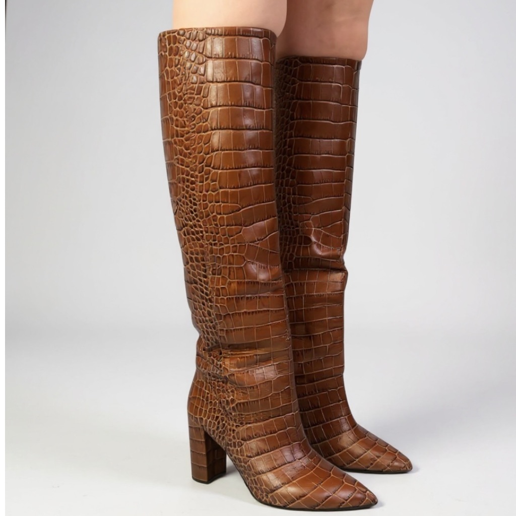 Paris Texas Knee-High Croc-Embossed Leather Boots 37